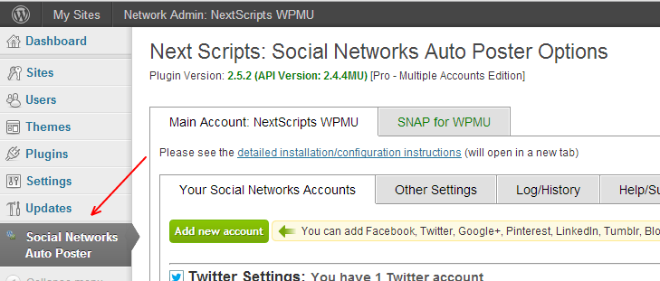 WPMU SNAP Setup Each Site