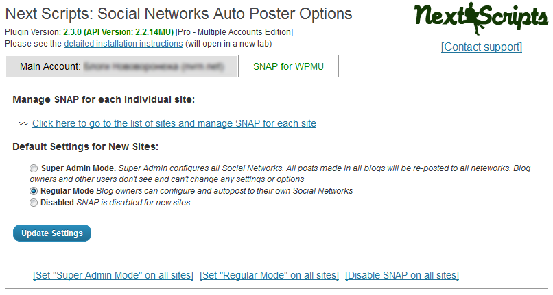 WPMU SNAP Setup Each Site