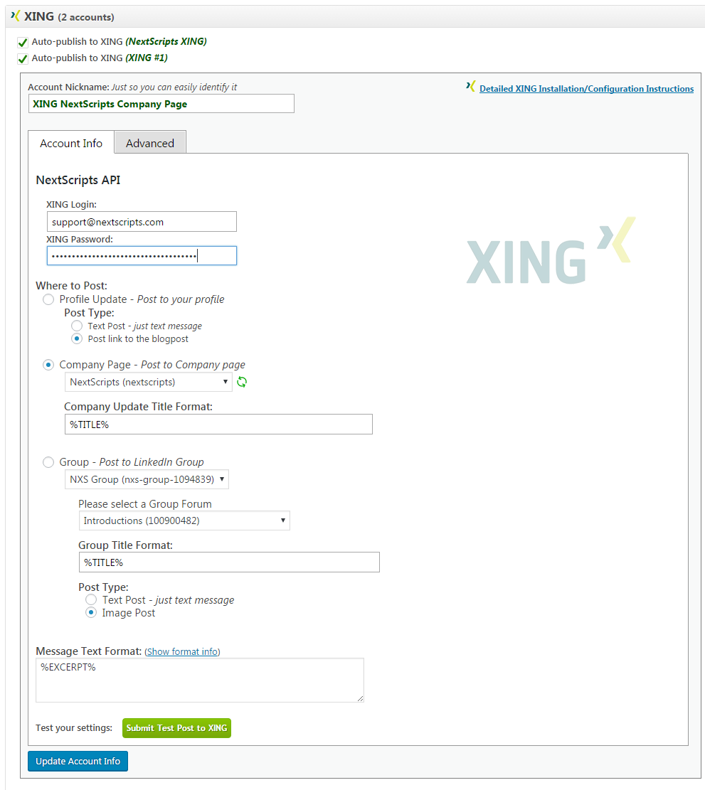 XING Autoposting – New NextScripts Premium API