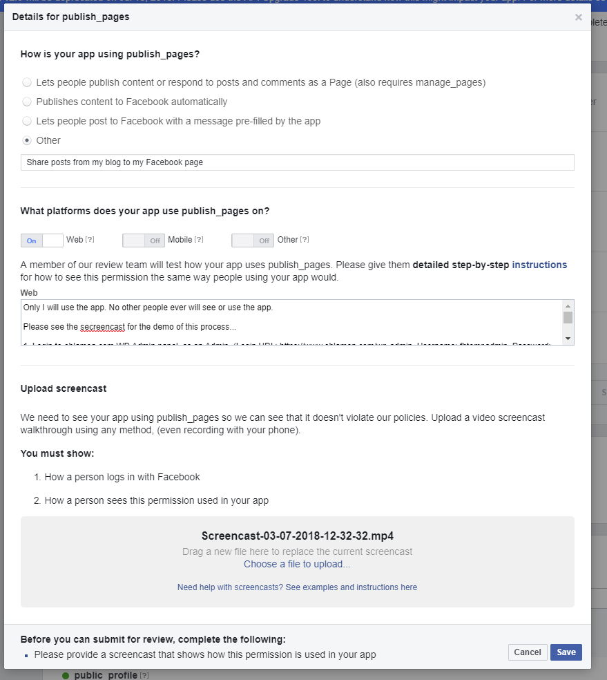 How to submit Facebook application for review